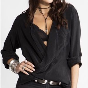 Stillwater LA Shirt Black Button Cross Top S. EUC